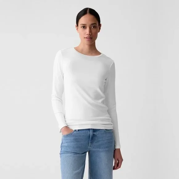 2/$30 GAP Long Sleeve Modern Crew Neck T-Shirt Fresh White XXS #A1145 - Picture 1 of 13